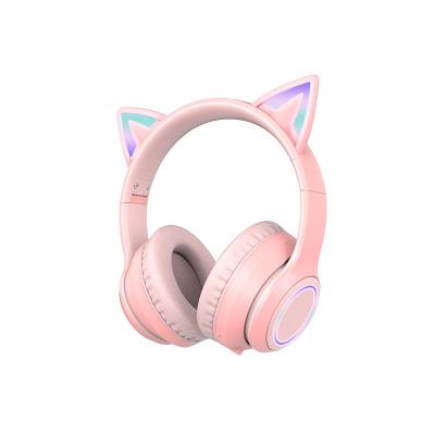 China Headband BSCI Audited Factory OEM Custom BT V5.1 Wireless Headphones RGB LED Cat Ear Light Headphones for sale