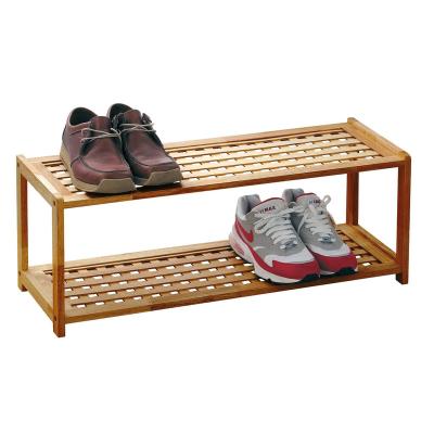 China Best-selling Adjustable Hot Durable 2 Tiers Stackable Solid Walnut Wood Storage Shoe Rack (Other) for sale