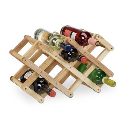 China Hot Selling Convertible Exquisite Durable Walnut Wooden Small Wine Rack 10 Foldable Bottles for sale