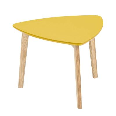 China New Design Triangle Pine Wood Durable Solid Coffee Table (Other) Adjustable Set 2 End Table Set With Yellow MDF Top Wooden Legs for sale