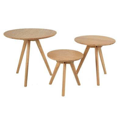 China Eco-friendly Scandinavian Hot Sale Sturdy Round Solid Oak Wood Side Decorative Table Set 3 for sale