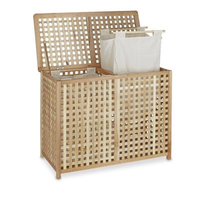 China Dismantled Hot Selling Durable Nordic Walnut Wood Storage Laundry Solid Oiled Box With Two Cotton Bags for sale