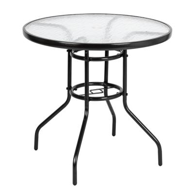 China USA Convertible Warehouse Outdoor Dining Table Round Tempered Glass Garden Table for sale