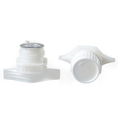 China Non Spill Plastic Spout With Aluminum Foil Sealing Plastic Cap Pouch Spout Caps for sale