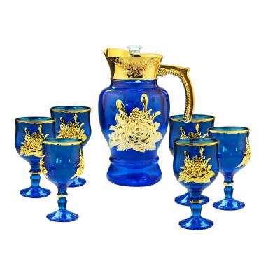 China Drinkware Blue Printed Glass Jug Set for sale