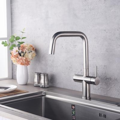 China 3 Way Faucet New Style Contemporary Brushed Deck Mounted 3 Way Kitchen Faucet Strain Stainless Steel for sale