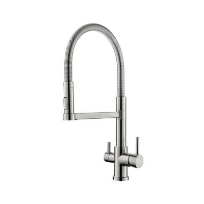 China high quality low price 3 way faucet brushed deck mounted 304 stainless steel 3 way kitchen spout faucet for sale