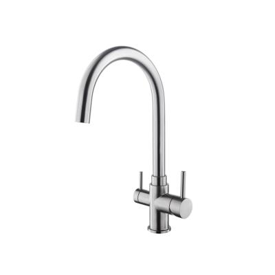 China High Quality Water Purified 304 Stainless Steel Deck Mounted Double Handle 4 Way Kitchen Water Faucet Filter for sale