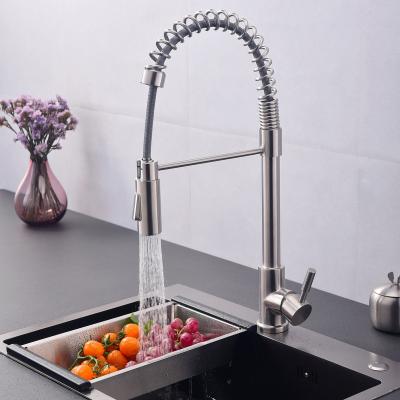 China Hot Selling Practical Spring Pull Out 304 Stainless Steel Single Lever Water Faucet Sink Mixer For Kitchen Sink for sale