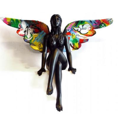 China China High Quality Metal Art Decor Sculpture Fiberglass Resin Angel Black Sculpture For Sale for sale