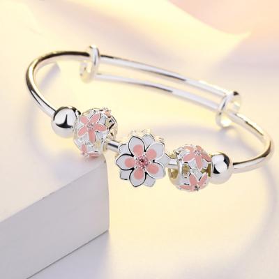 China Romantic cherry blossom bracelet fashion S925 silver female bracelet net red the same swan running bead silver bracelet for sale