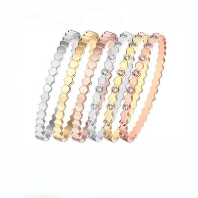 China TRENDY Rose Gold Grain Gold Color Stainless Steel Honeycomb Bracelet Cutting Bracelet for sale