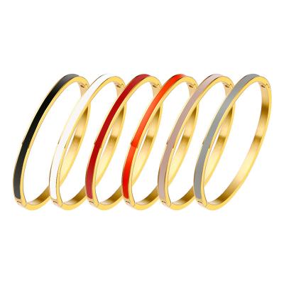 China Fashion CLASSIC Epoxy Titanium Steel Women's Narrow Enamel Bracelet 4mm Gold Buckle for sale