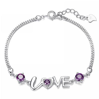 China Other Heart Shaped Love 925 Silver Romantic Bangle Female Love Double Stone Bracelet for sale