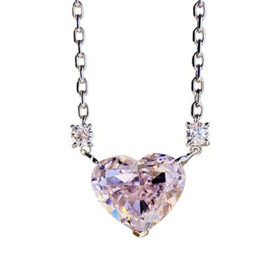 China High Carbon Pink Zircon Pendant Necklace Casual / Sporty Heart Shaped Ins Female High End Pendant Design for sale