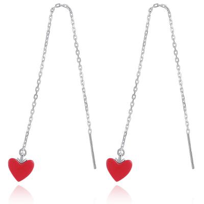 China Other Red Heart New Earrings Plated Peach 925 Sterling Silver Female Red Wild Jewelry Long Heart Earrings for sale