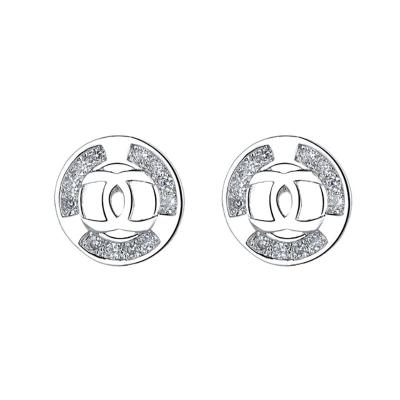 China Personality Round Double C Stud Earrings With Cool Personality Mini Diamond Fashion Letter Earrings for sale