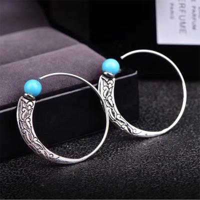 China Beautiful Punk Style Casual/Sporty Thai Silver Turquoise Earrings Ear Hooks for sale