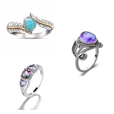 China Hiphop Fashion Ring Around Natural Gemstone Wedding Ring Ladies Refined Jewelry Size 6-10 Wholesale Gift for sale