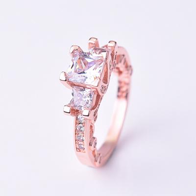 China Other Rings New Plated 18k Rose Gold Rings Super Princess Diamond Cubic Zirconia Instant Engagement Ring for sale