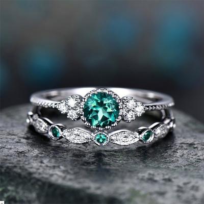 China New Style Insert Green and Blue Rings Women's Trendy Sapphire Fashion Engagement Ring for sale