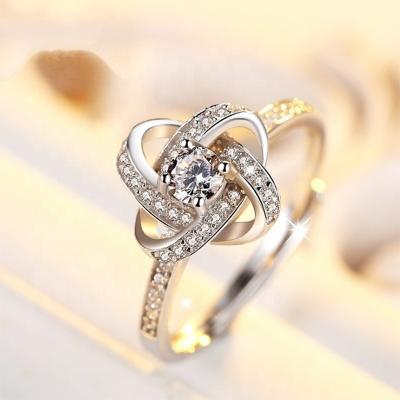 China Personality Casual/Sports Simple Female Crystal Four-leaf Clover Rings Fashion Open Index Ring for sale