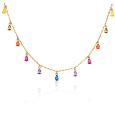 China CLASSIC High Quality 925 Sterling Silver Gold Plated Colored Oval Gem Not To Tarnish Stacking Chain Necklace for sale