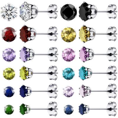 China Best Classic Yellow Gold Round CZ 8mm Small Pink Blue White Black Zircon Diamond Stud Earrings for sale