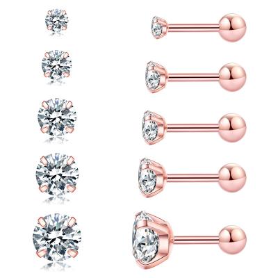 China Round Classic White Rhinestone Silver Plated Small Hypoallergenic Korean Style Zircon Stud Earrings for sale