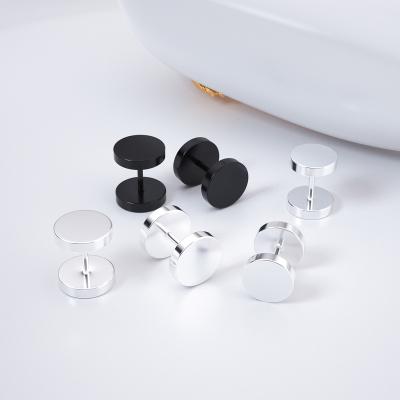 China Small Barbell Stud Earring Classic Silver Black Flat Round Circular Minimal Minimalist Jewelry Stud Earrings for sale