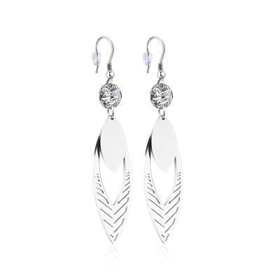 China FASHIONABLE High Quality Elegant Stainless Steel Silver Foil Statement Earring Zirconia Jewelry Dangling Earrings for sale