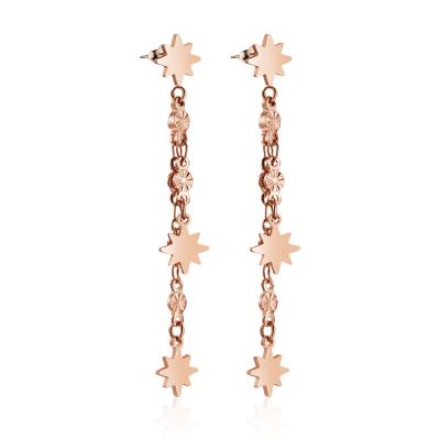 China Trendy Fashion Women's Wholesale 18K Gold Plated Eight-pointed Star Jewelry Tassel Long Dangle Stud Earrings for sale