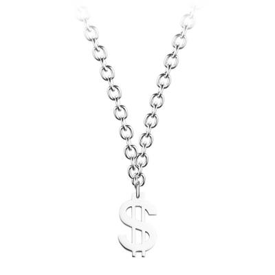 China Best Selling Classic Lucky Four Leaf Clover Stainless Steel Dollar Sign Silver Chain Jewelry Necklace for sale