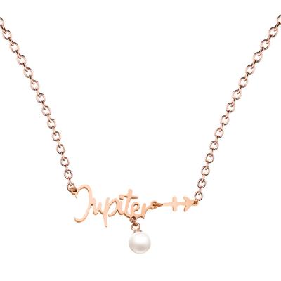 China Flat Stainless Steel Jupiter Letter Pearl Charm Necklace Rose Gold Plated Pendant Jewelry CLASSIC Girl's Gift for sale