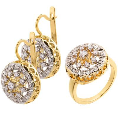 China Vintage Stainless Steel Delicacy Circled Zircon Flower Shape Rings Earring Gold Set Jewelry Sets For Women for sale