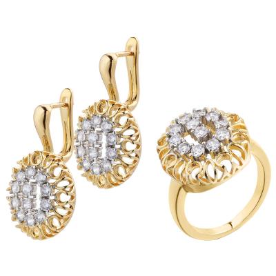 China Tasty Vintage Retro Stainless Steel Cubic Zirconia Flower Shape Rings Earrings Zircon Women Shape Gold Set Jewelry Sets for sale