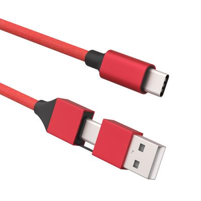 China Fast Charging 2 in 1 Fast Charging Cloth USB C Cable 1M USB A and Type-C to Type-C Cable Compatible with Mobile Phone and USB-C Devices for sale