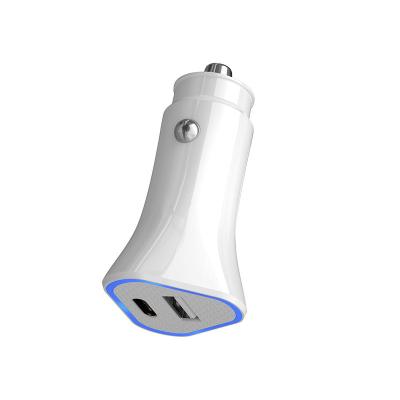 China Mobile Phone 36W USB C Car Charger PD 18W QC3.0 18W Dual Ports Car Fast Charging Adapter for Mobile Phone (White) for sale