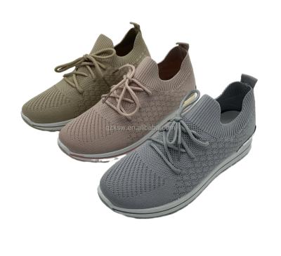 China Breathable Wholesale Low MOQ Lace up classic Model OEM Custom Logo & Design fly knitted Lady's womens casual PVC injection sport shoes for sale