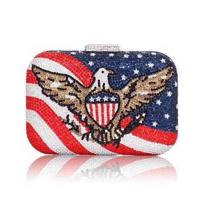 China Luxury Designer Bag Silver Shiny Crystal Clutch of America USA Eagle Flag Diamond Handbag Rhinestone Sparkle for sale