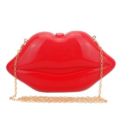 China Fashion Chaliwini Sexy Red Lip Acrylic Bag With Gold Designer Luxury Crossbody Handbag Party Clutch Chain Purse For Women for sale