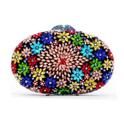 China Diamonds Casual Cross - Body Purse New Design Bag Chain Shoulder Flower Metallic Blue Floral Women Even Clutch Wallet for sale