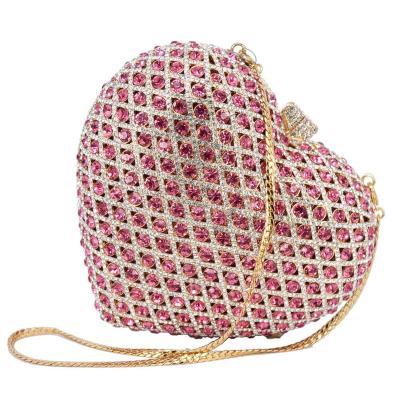 China Crystal Boutique Wristlets Women Diamond Heart Shaped Evening Clutch Bags Fashion Pink Clutch Bags Wedding Party Purse Day Chain Clutches for sale