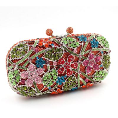 China Fashion Chaliwin Women Flower Evening Clutch Bags Colorful Rhinestone Minaudiere Clutch For Party Cocktail Purses Ladies Totes Floral Handbag for sale