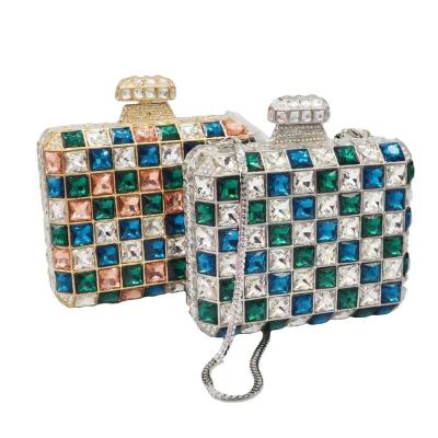 China Fashion Luxury Clutch Party Purse Crystal Evening Bags Glass Wedding Colorful Blue Gray Customized Bridal Jewerly Metal Wallet for sale