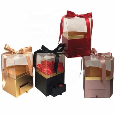 China Recyclable Transparent Acrylic Flower Open Box Lid Box Flower Drawer Heart Shaped Gift Box for sale