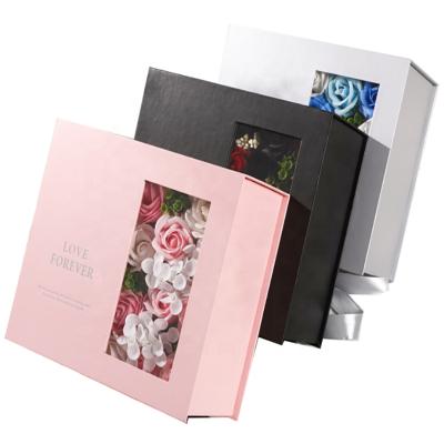 China Custom Preserved Valentine Surprise Rose Gift Box Window Gift Box Flower Box Wholesale Recyclable for sale