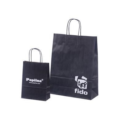 China Recyclable Professional Made Full Handle Black Twisted Paper Bag With Machine Printing for sale