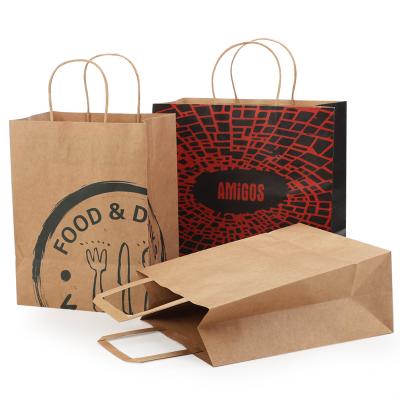 China Customized wholesale eco-friendly logo recyclable kraft paper bag with handles for food packaging free sample from china factory supplier for sale