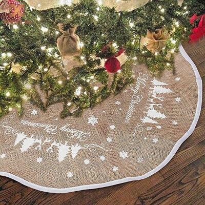 China 122cm Hot Jute Tree Apron Christmas Tree Decorations Burlap Product Decoration Christmas Tree Bottom Skirt for sale